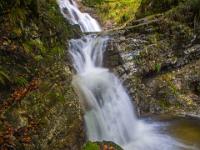 Herbstlaub Ansammlung vor Wasserfallstufen - Weißenbach
